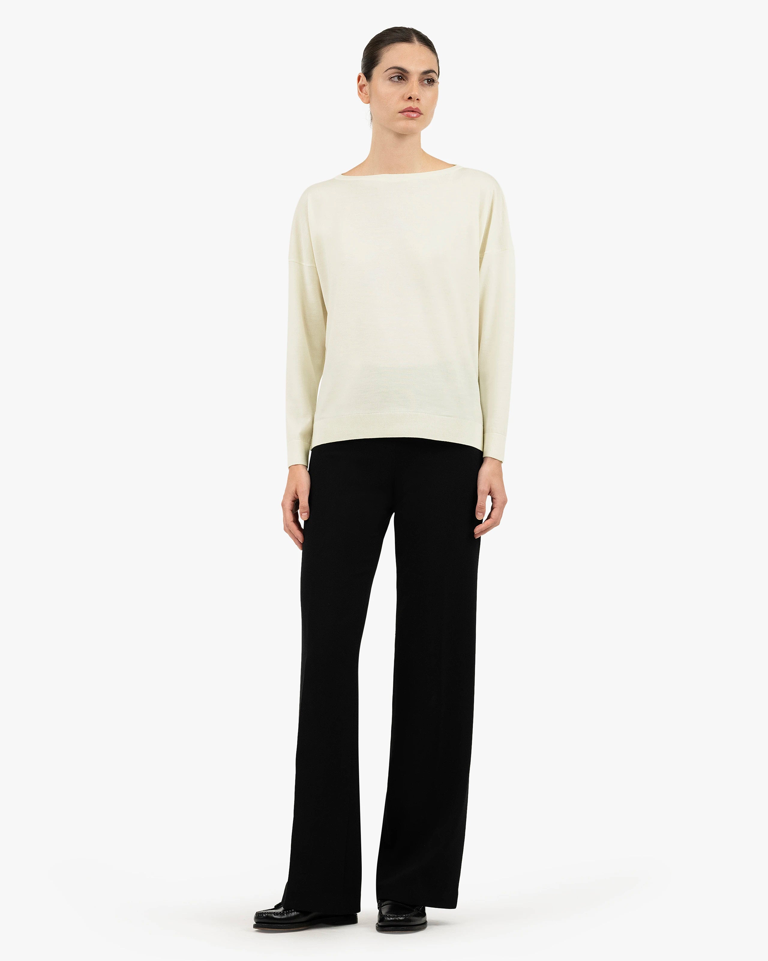 Seraphine Boat Neck Sweater - White Merino Superfine
