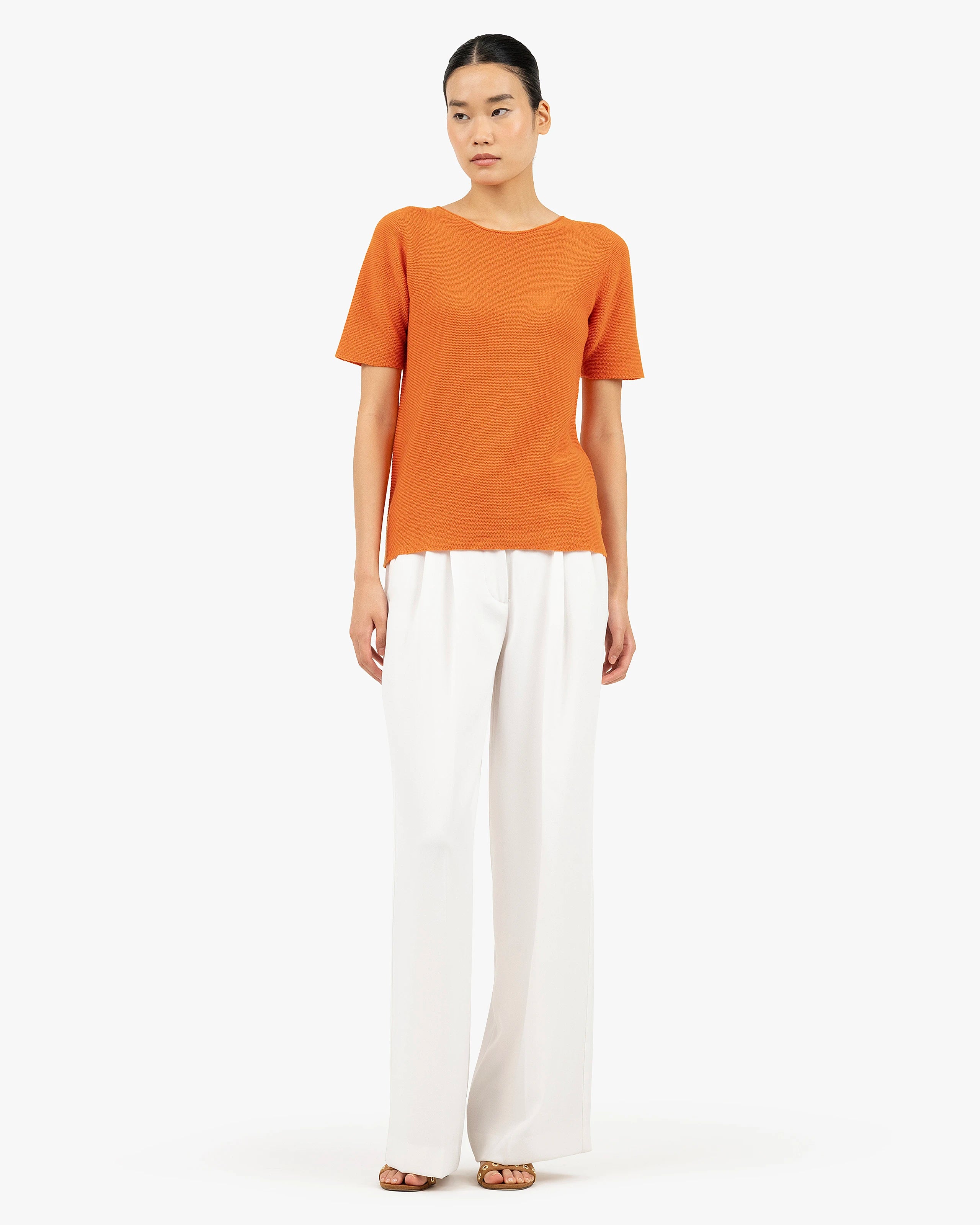 Soffio Boat Neck Tee - Orange Cashmere
