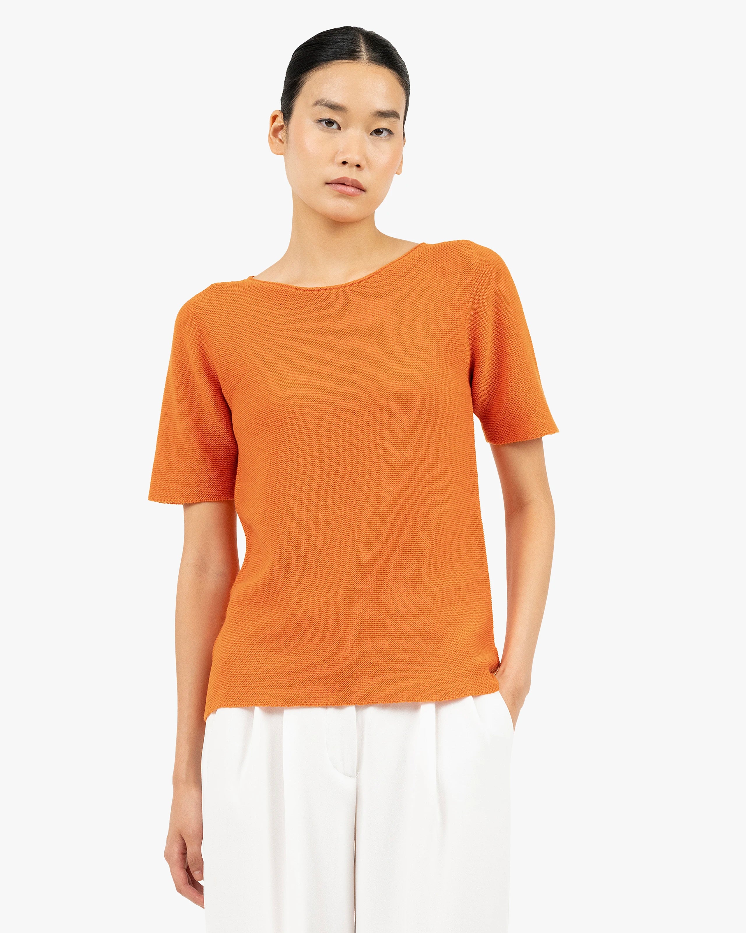 Soffio Boat Neck Tee - Orange Cashmere