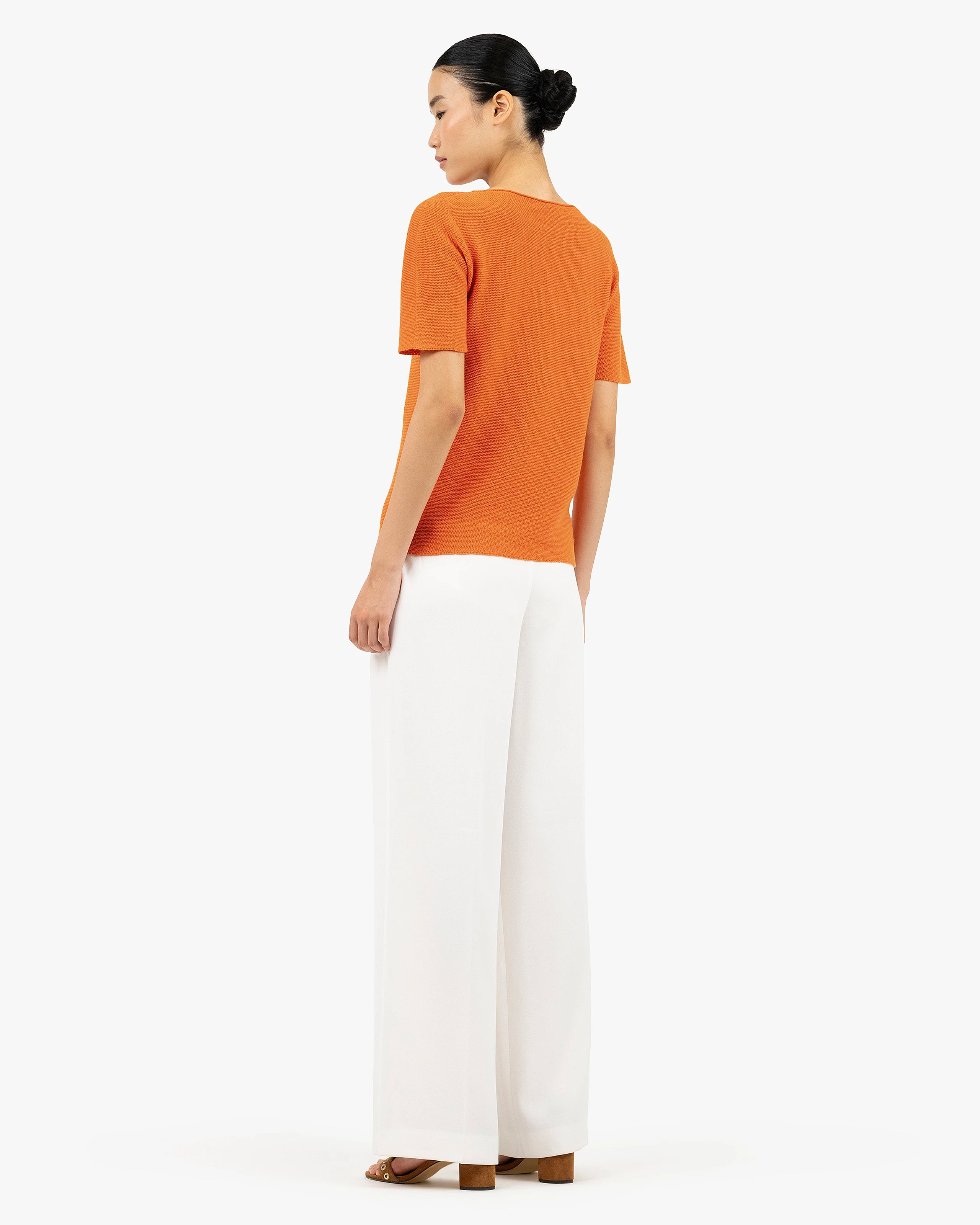 Soffio Boat Neck Tee - Orange Cashmere