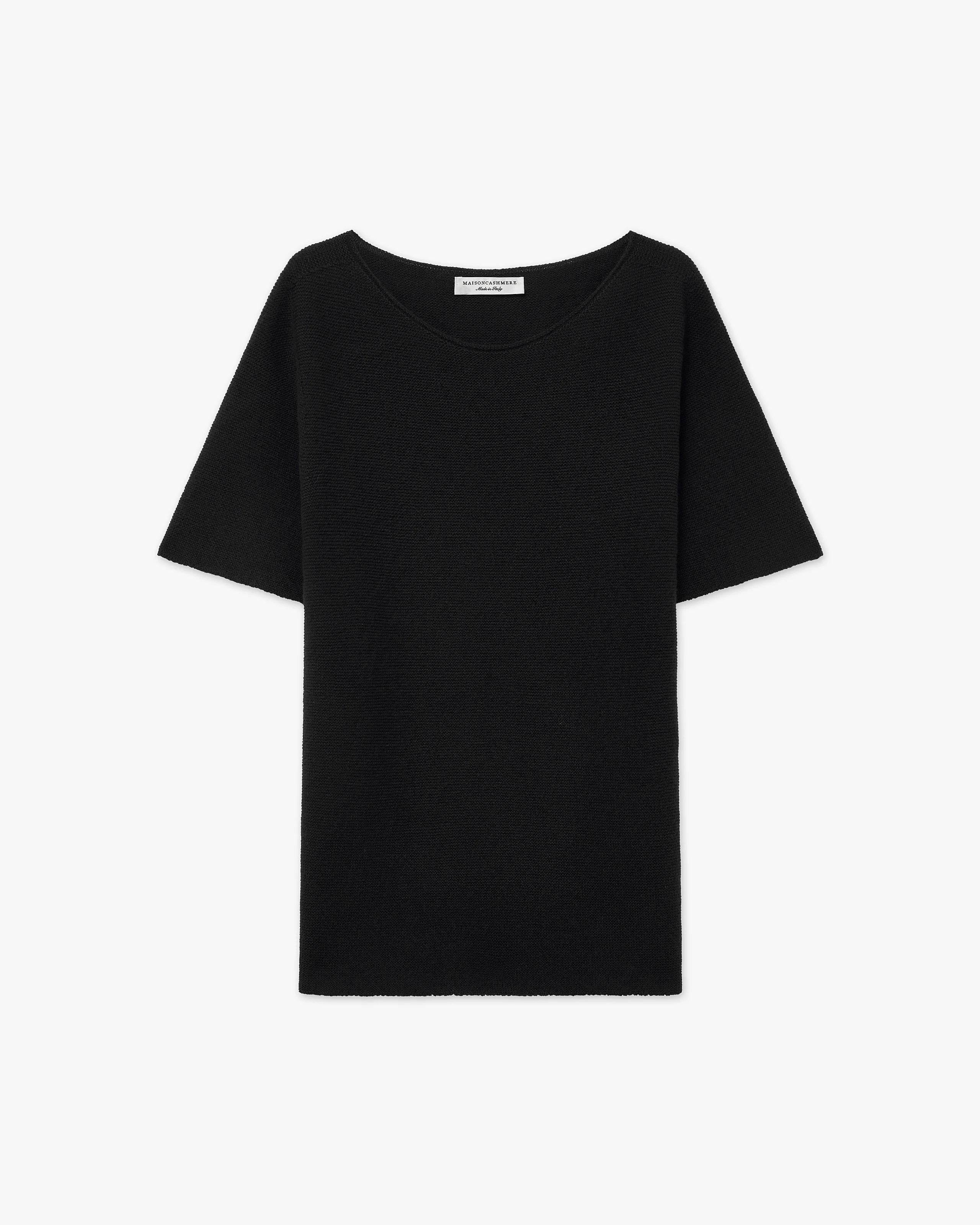 Soffio Boat Neck Tee - Black Cashmere