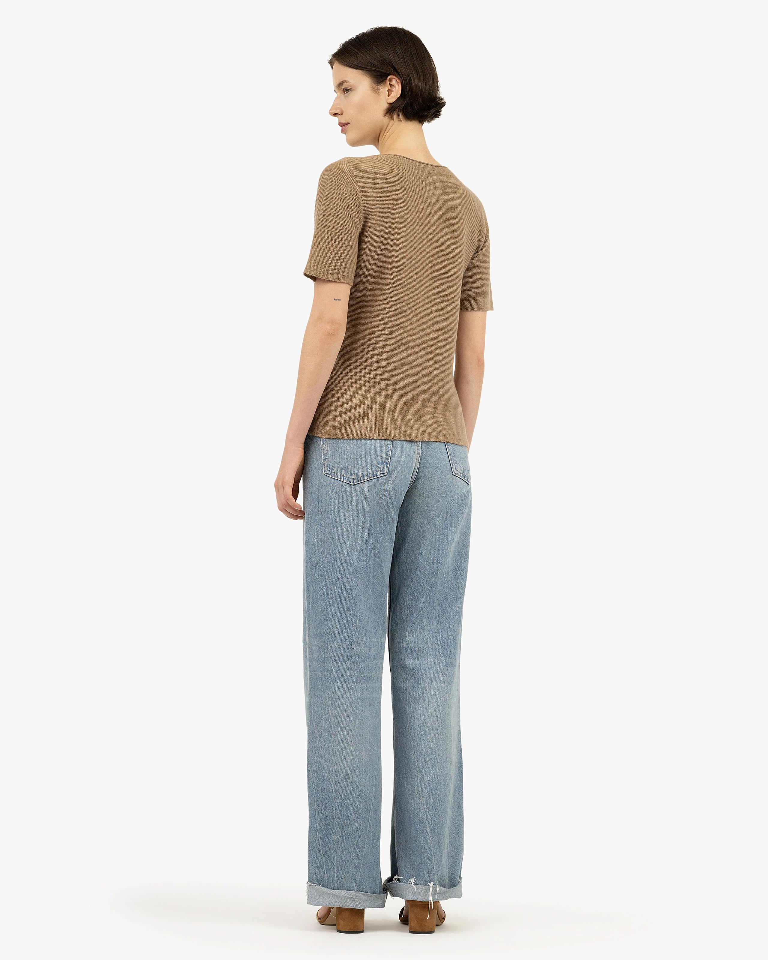 Soffio Boat Neck Tee - Camel Cashmere