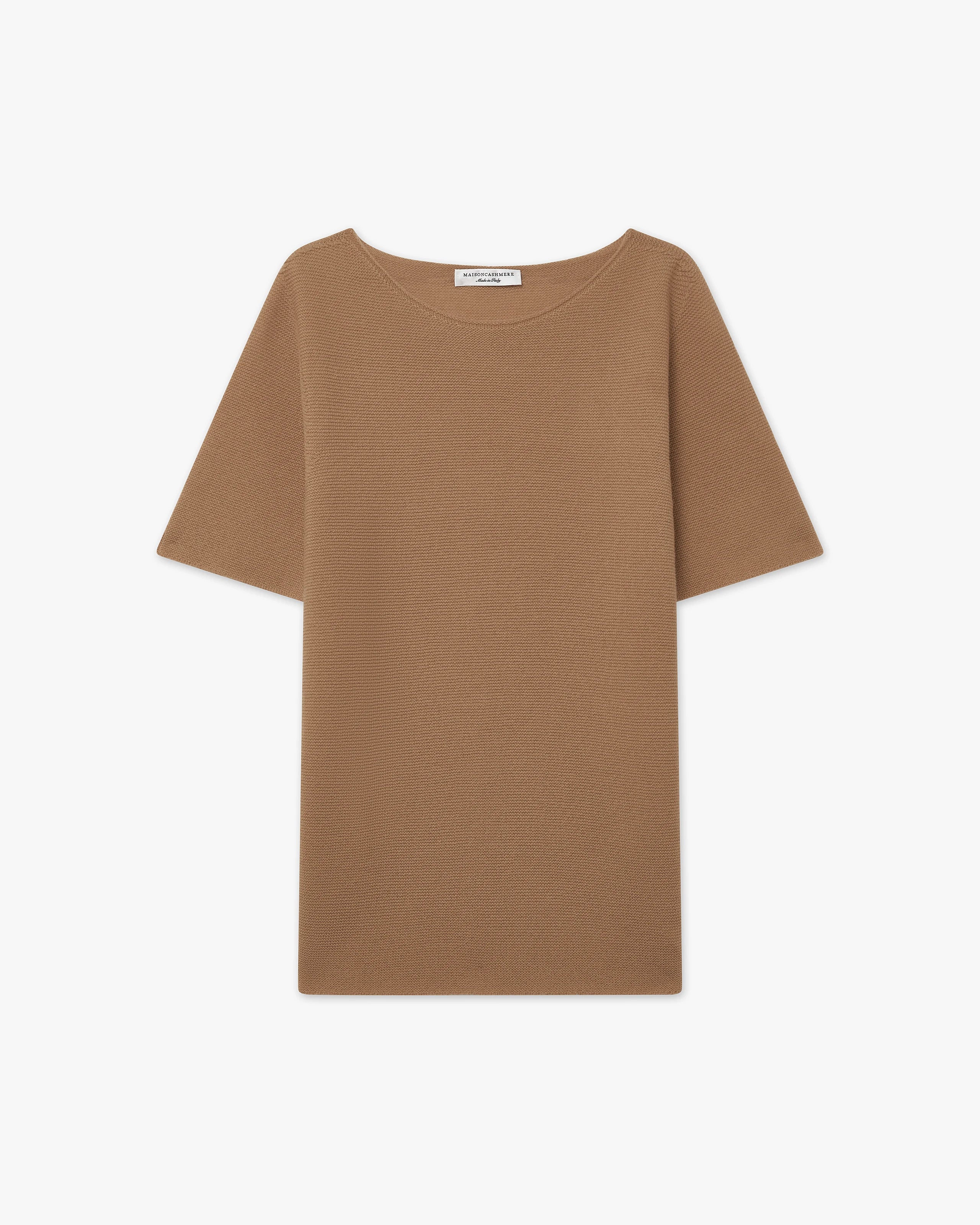 Soffio Boat Neck Tee - Camel Cashmere
