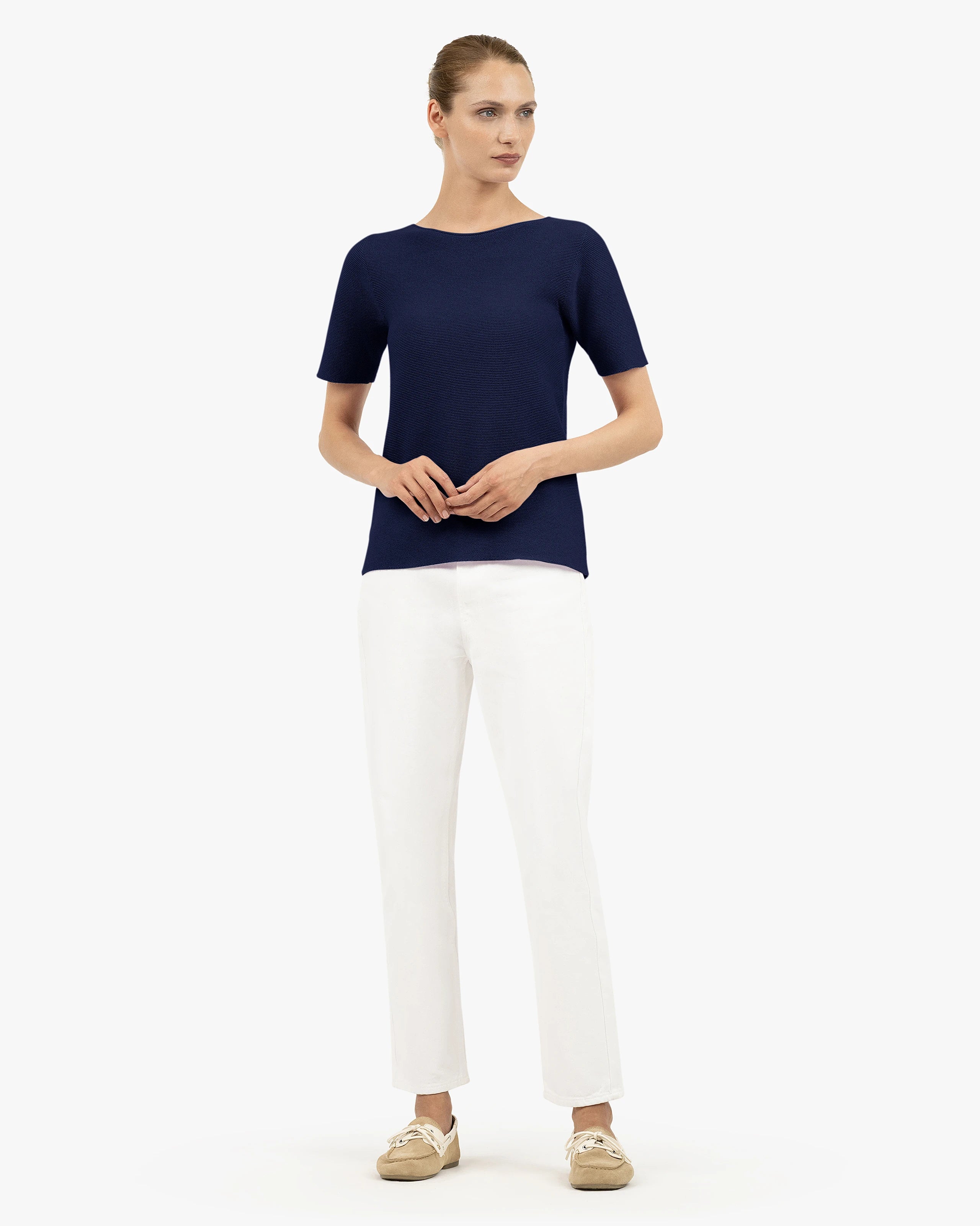 Soffio Boat Neck Tee - Blue Cashmere