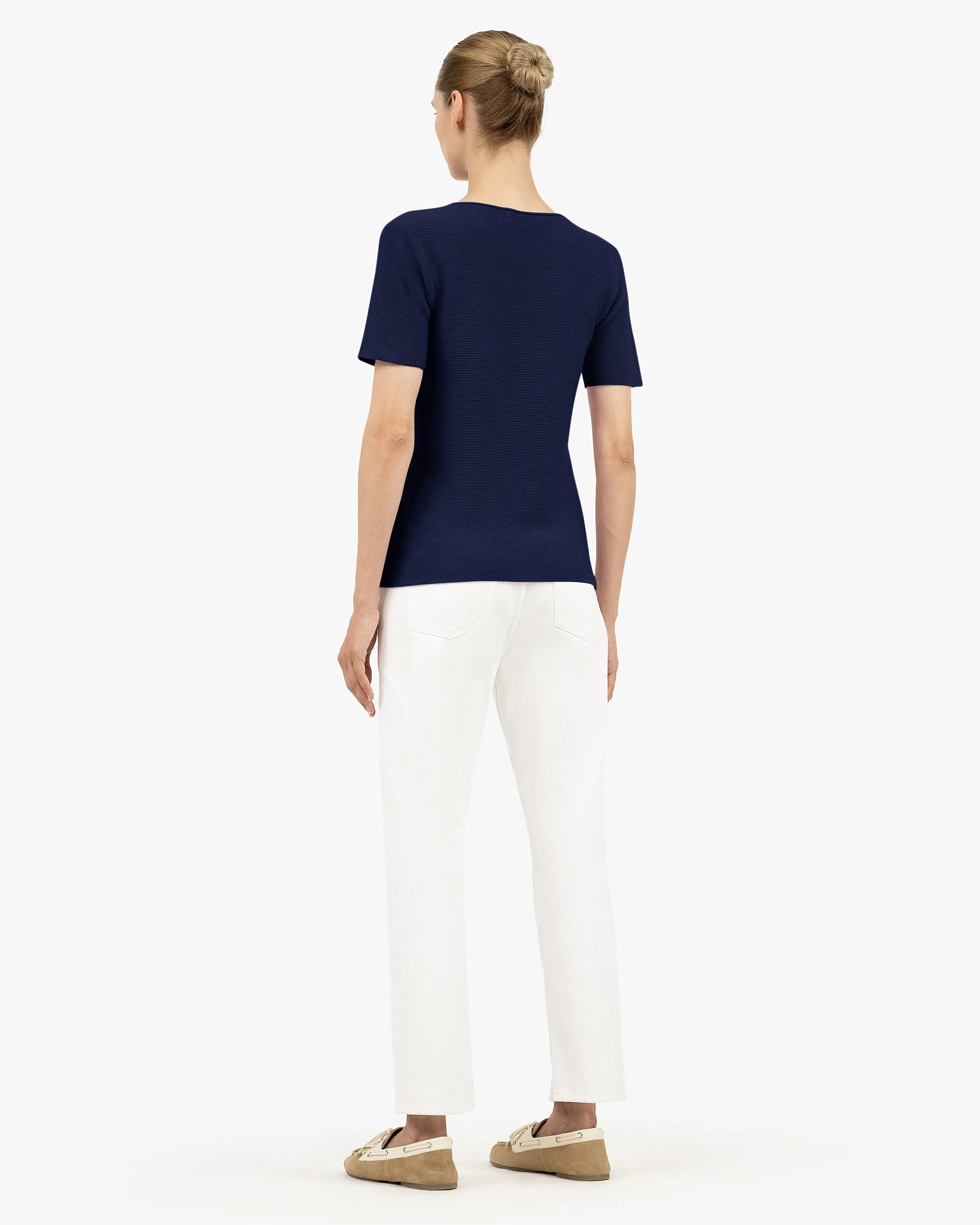 Soffio Boat Neck Tee - Blue Cashmere