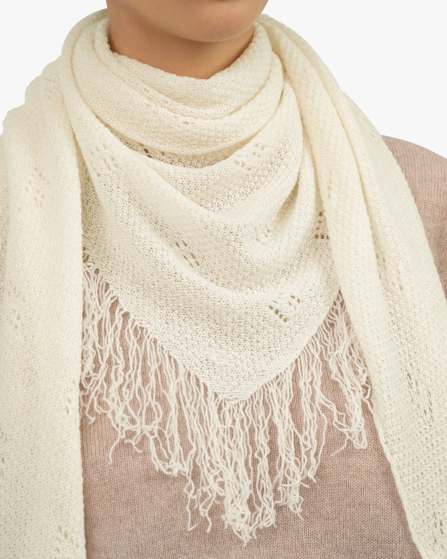 Pointelle Cashmere Triangle Scarf White MaisonCashmere