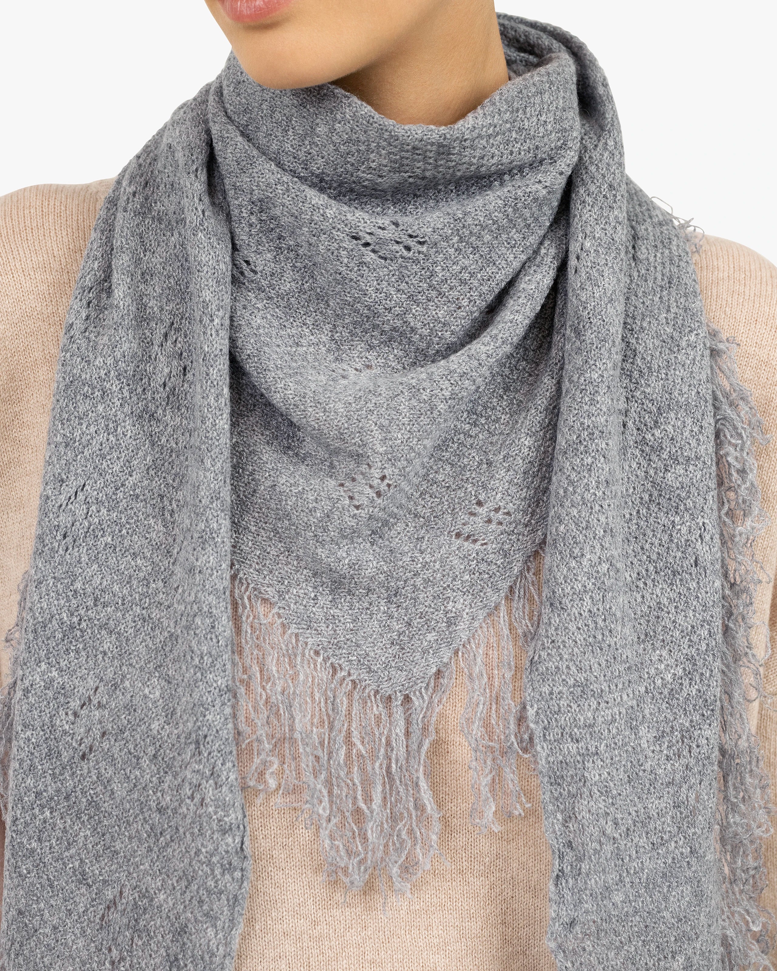 Pointelle Triangle Scarf - Medium Grey Cashmere