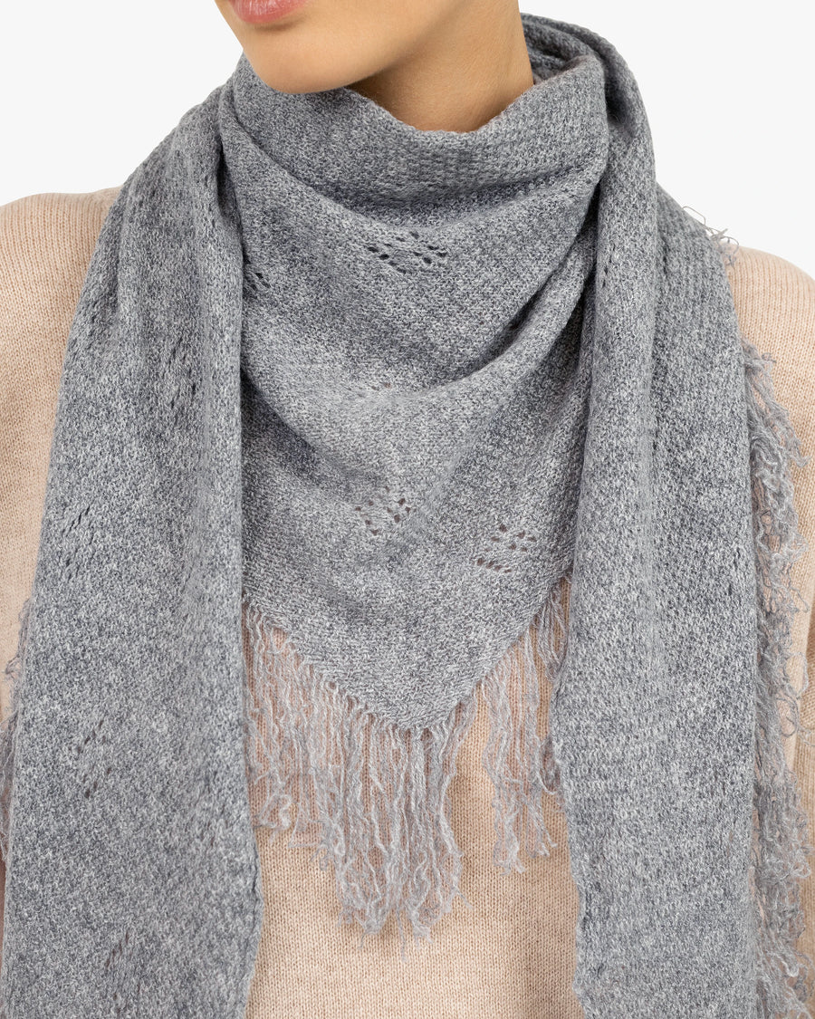 Pointelle Triangle Scarf - Medium Grey Cashmere