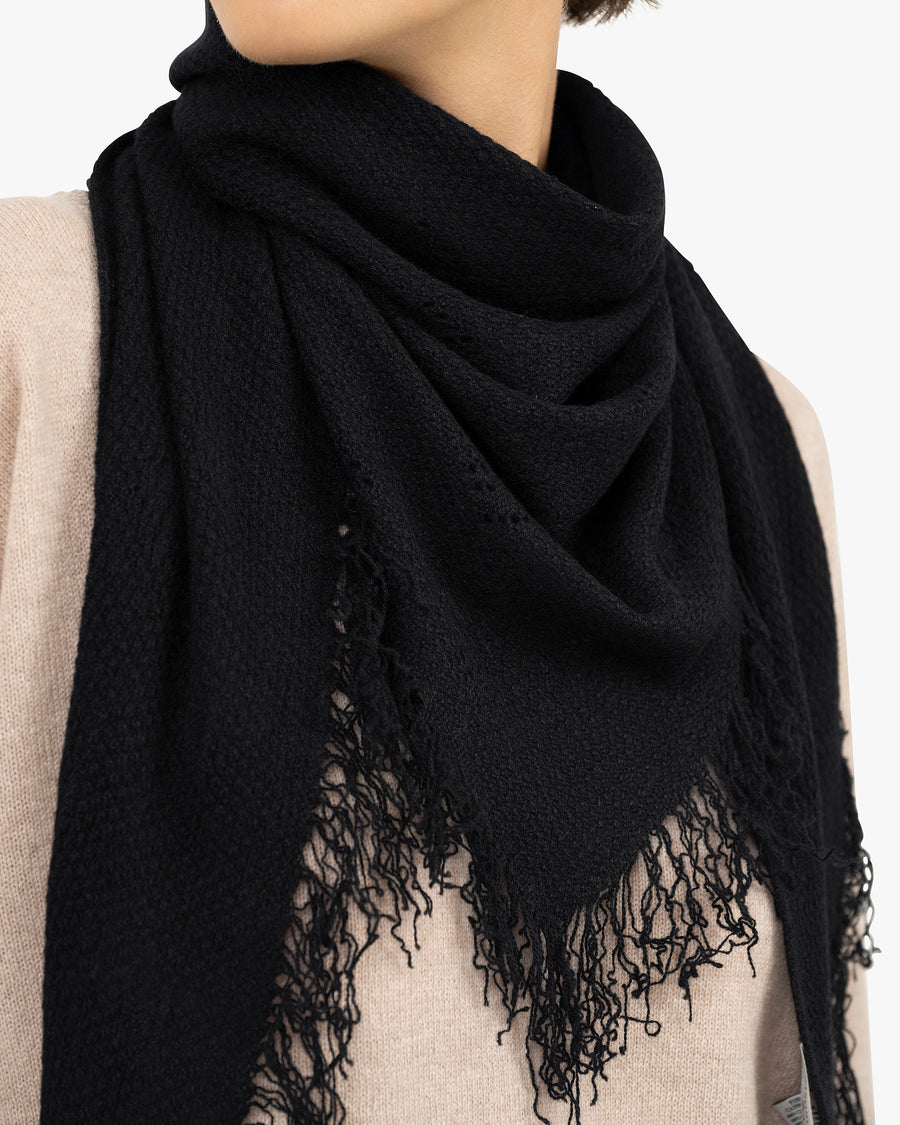 Pointelle Triangle Scarf - Black Cashmere