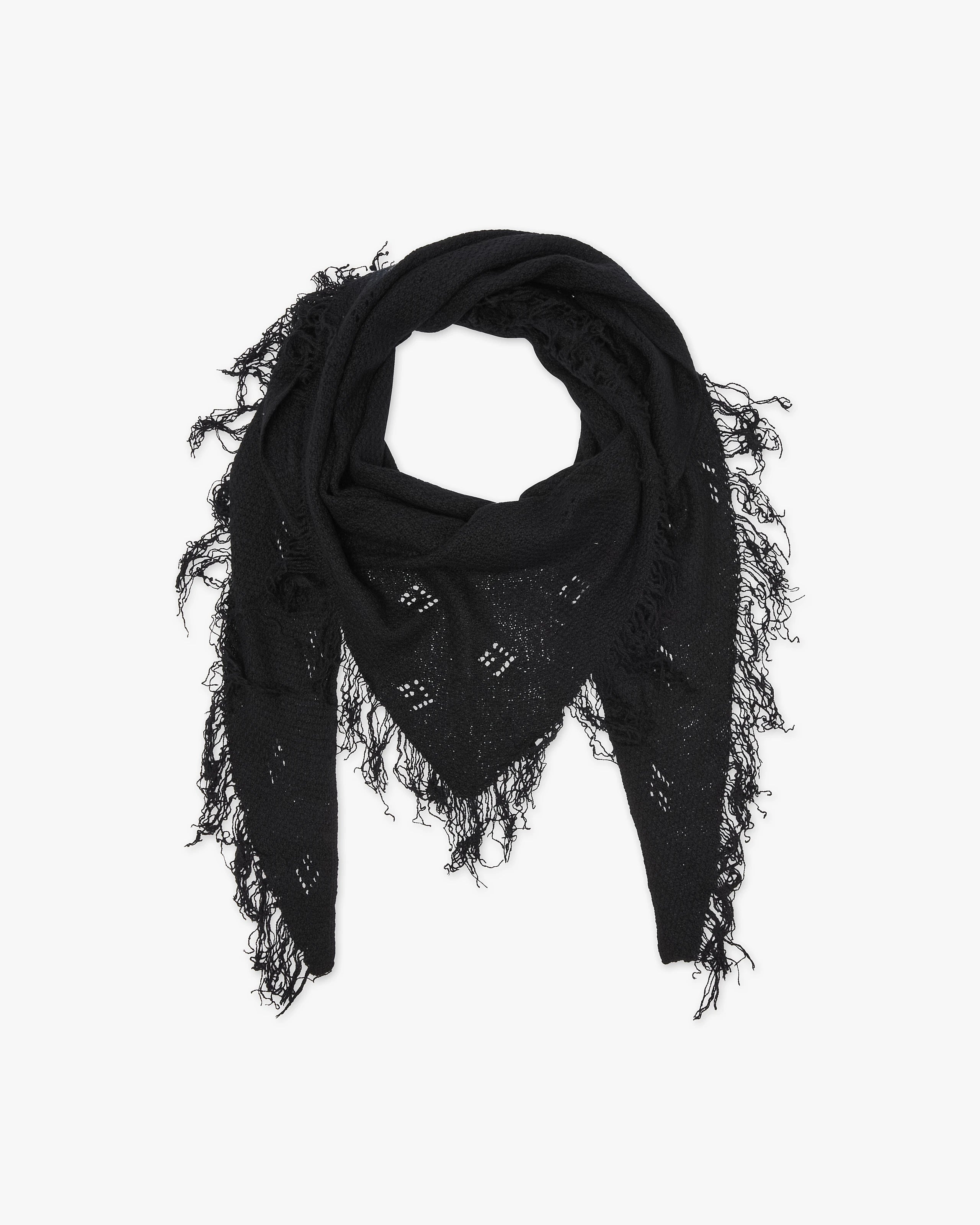 Pointelle Triangle Scarf - Black Cashmere