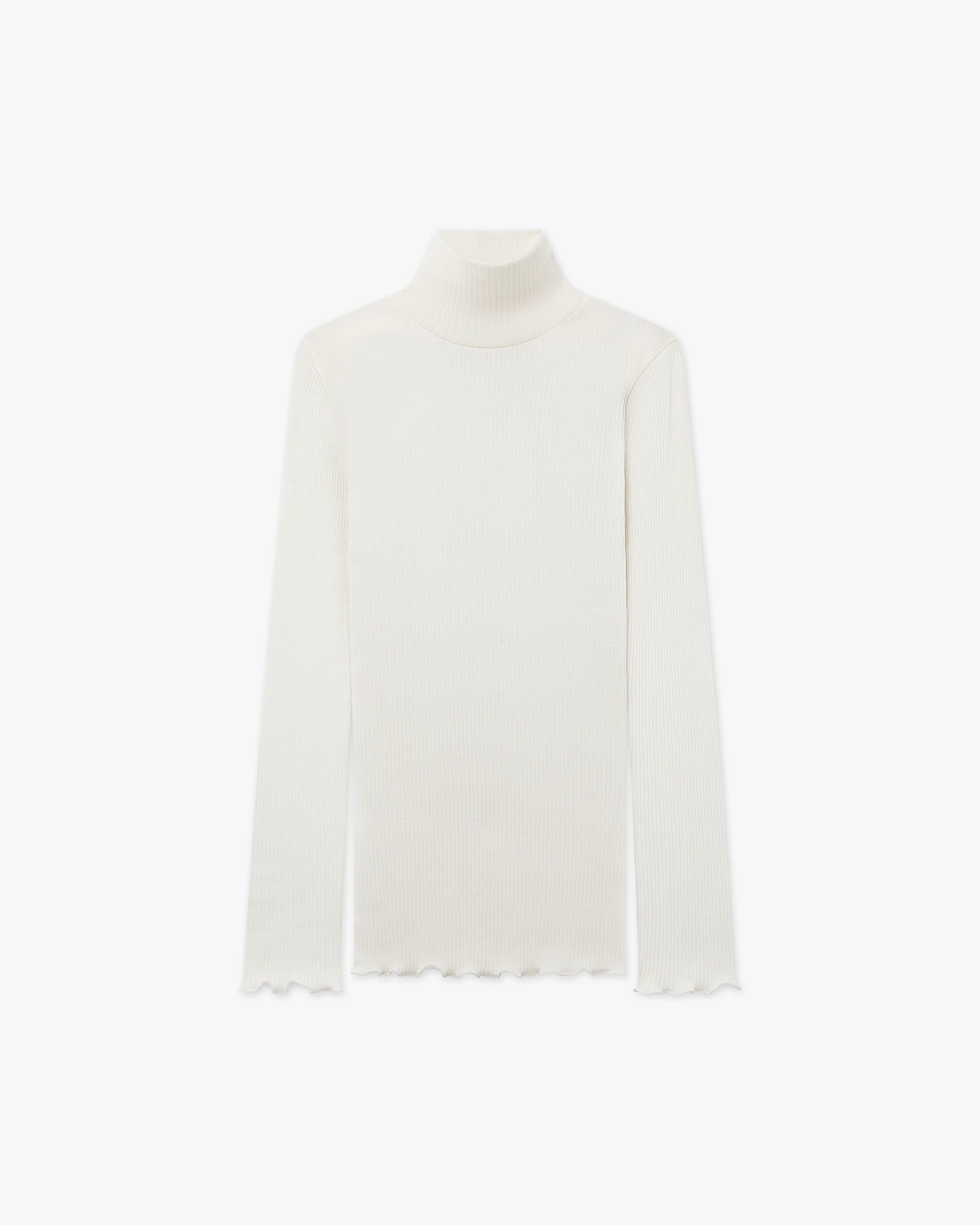Pleated Turtleneck - White Merino / Seta