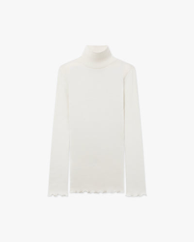 Pleated Turtleneck - White Merino / Seta