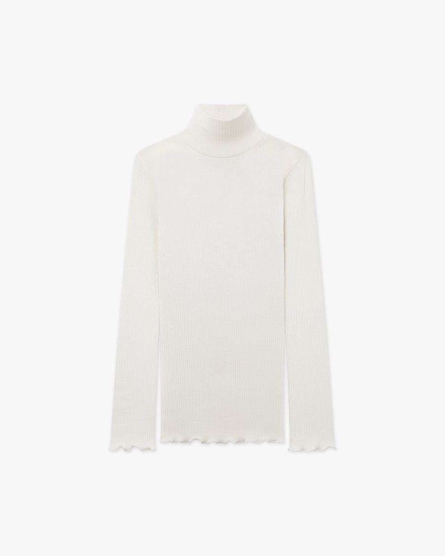 Pleated Turtleneck - White Merino / Seta
