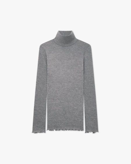Pleated Turtleneck - Grey Merino / Seta