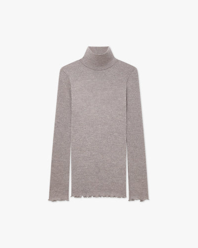 Pleated Turtleneck - Walnut Merino / Seta