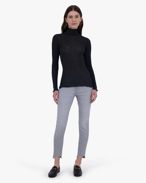Pleated Turtleneck - Black Merino / Seta