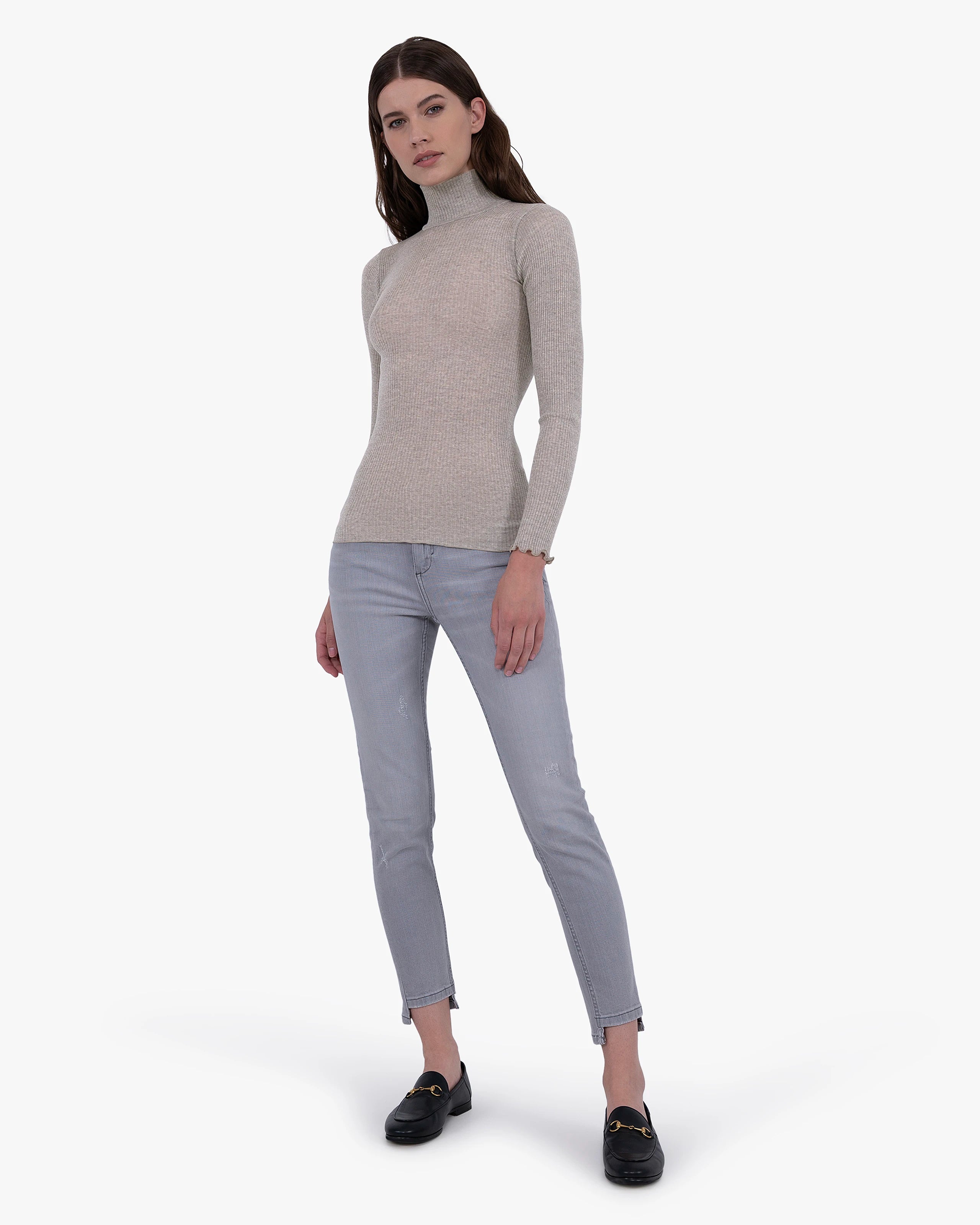 Pleated Turtleneck - Walnut Merino / Seta