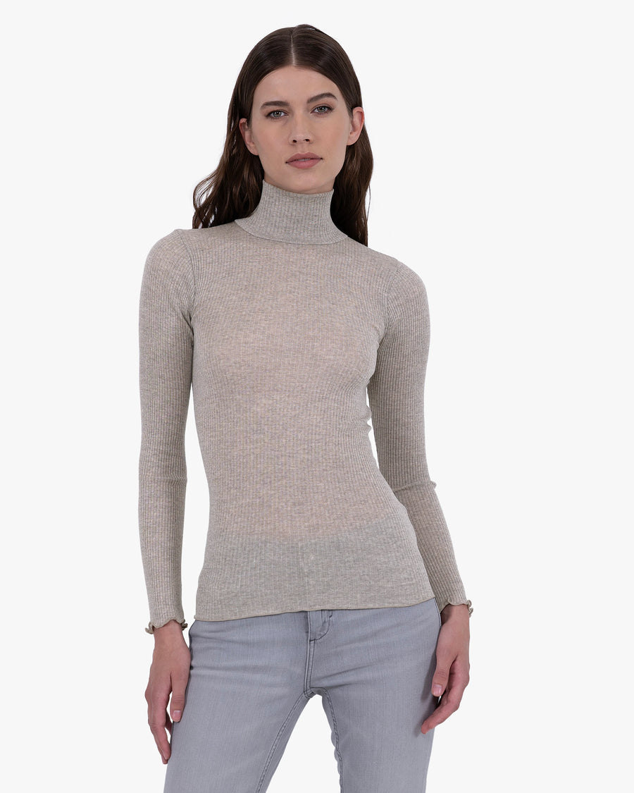 Pleated Turtleneck - Walnut Merino / Seta