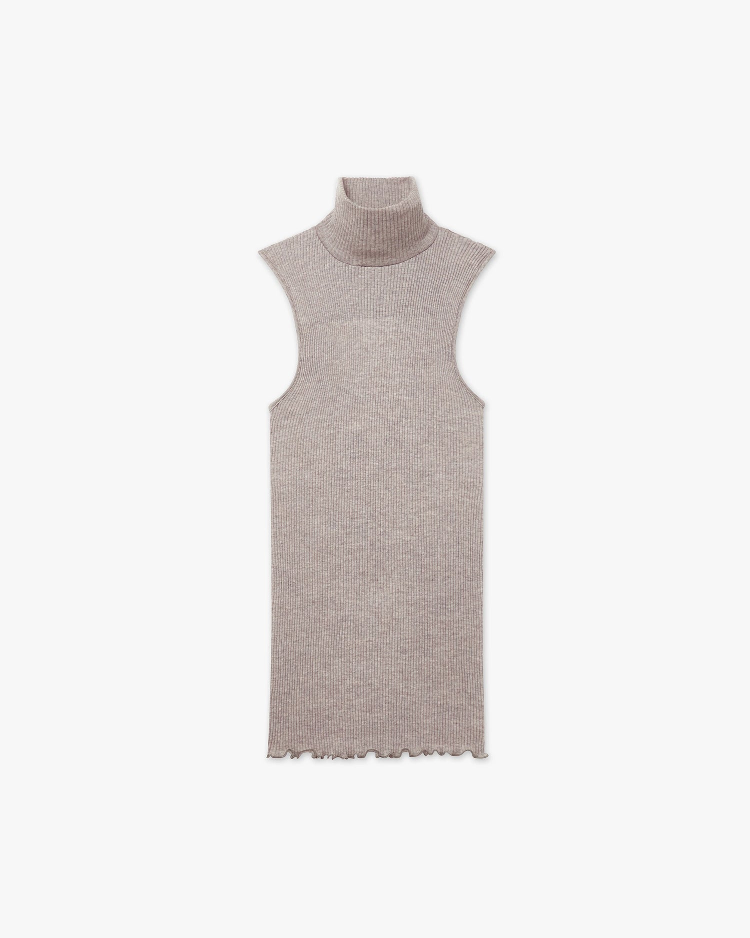 Roll Neck Wool Silk Pleated Tank Top Walnut MaisonCashmere