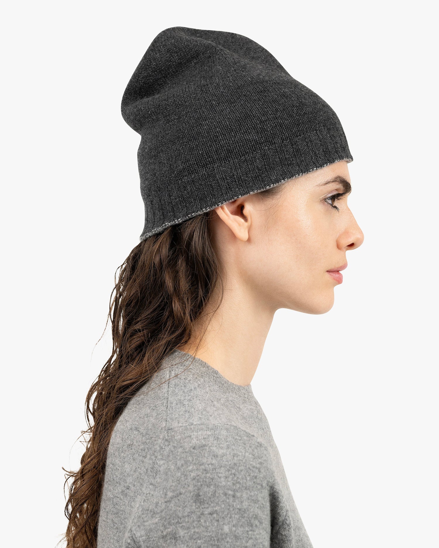 Two-Tone Beanie - Charcoal Cashmere