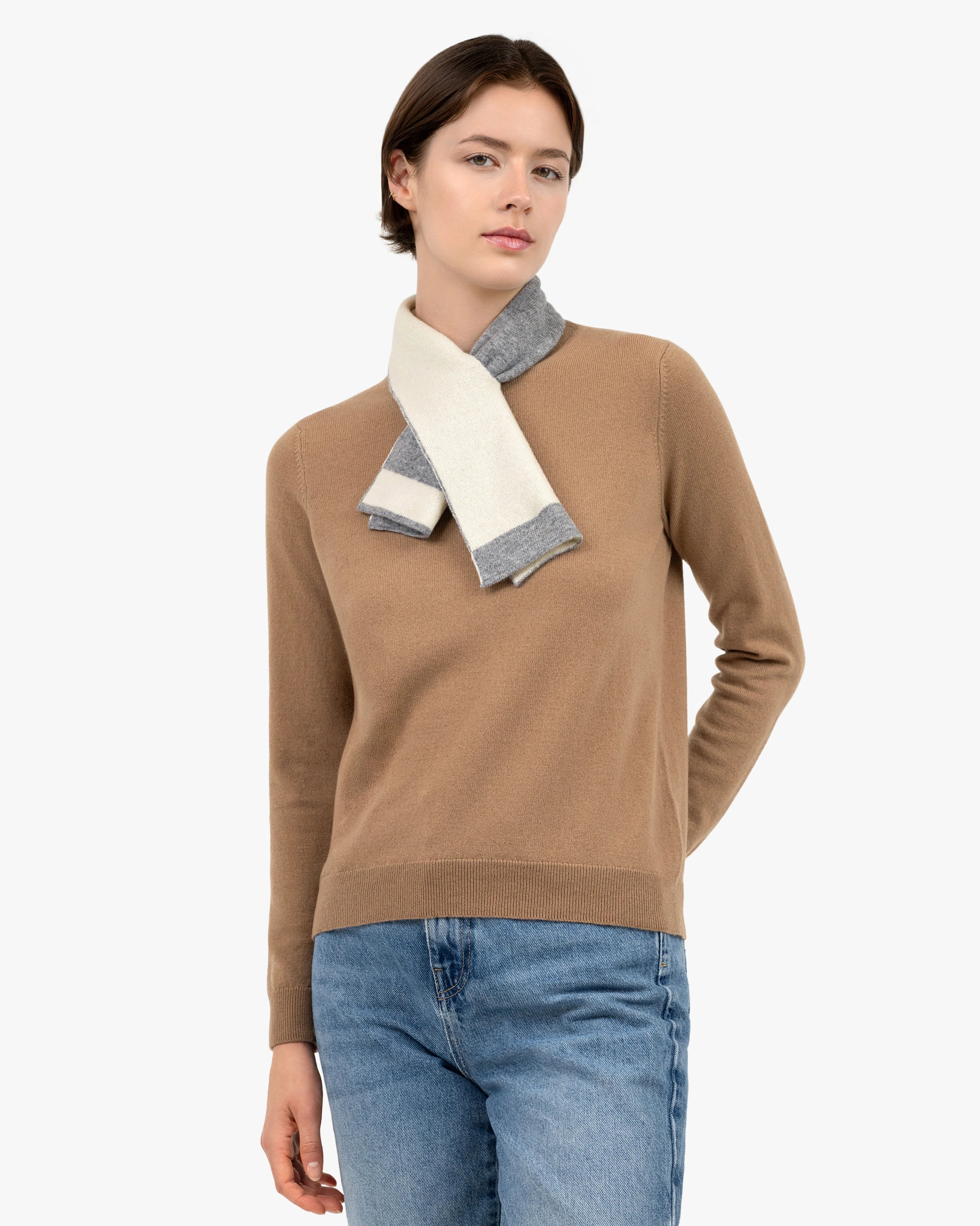 Two-Tone Cashmere Neck Scarf - Medium Grey
