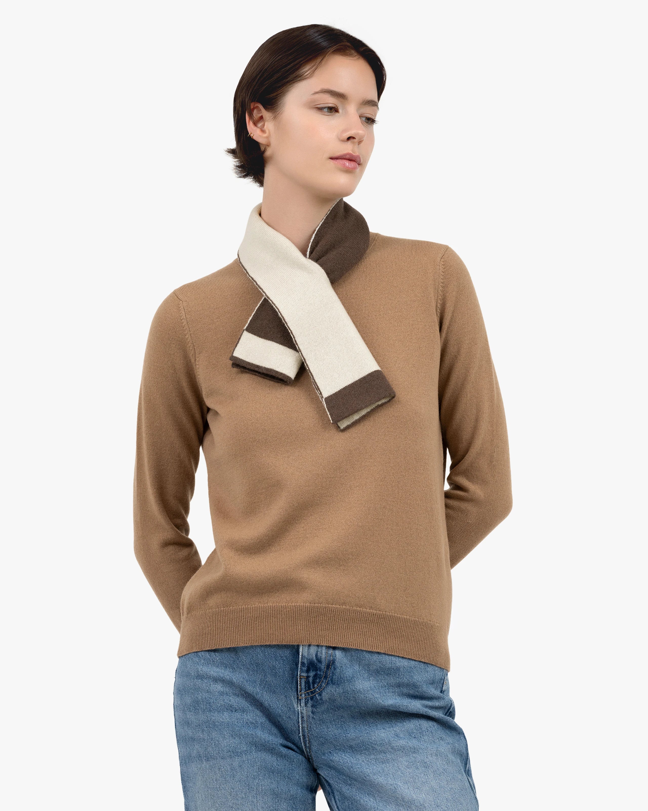 Two-Tone Cashmere Neck Scarf - Brown