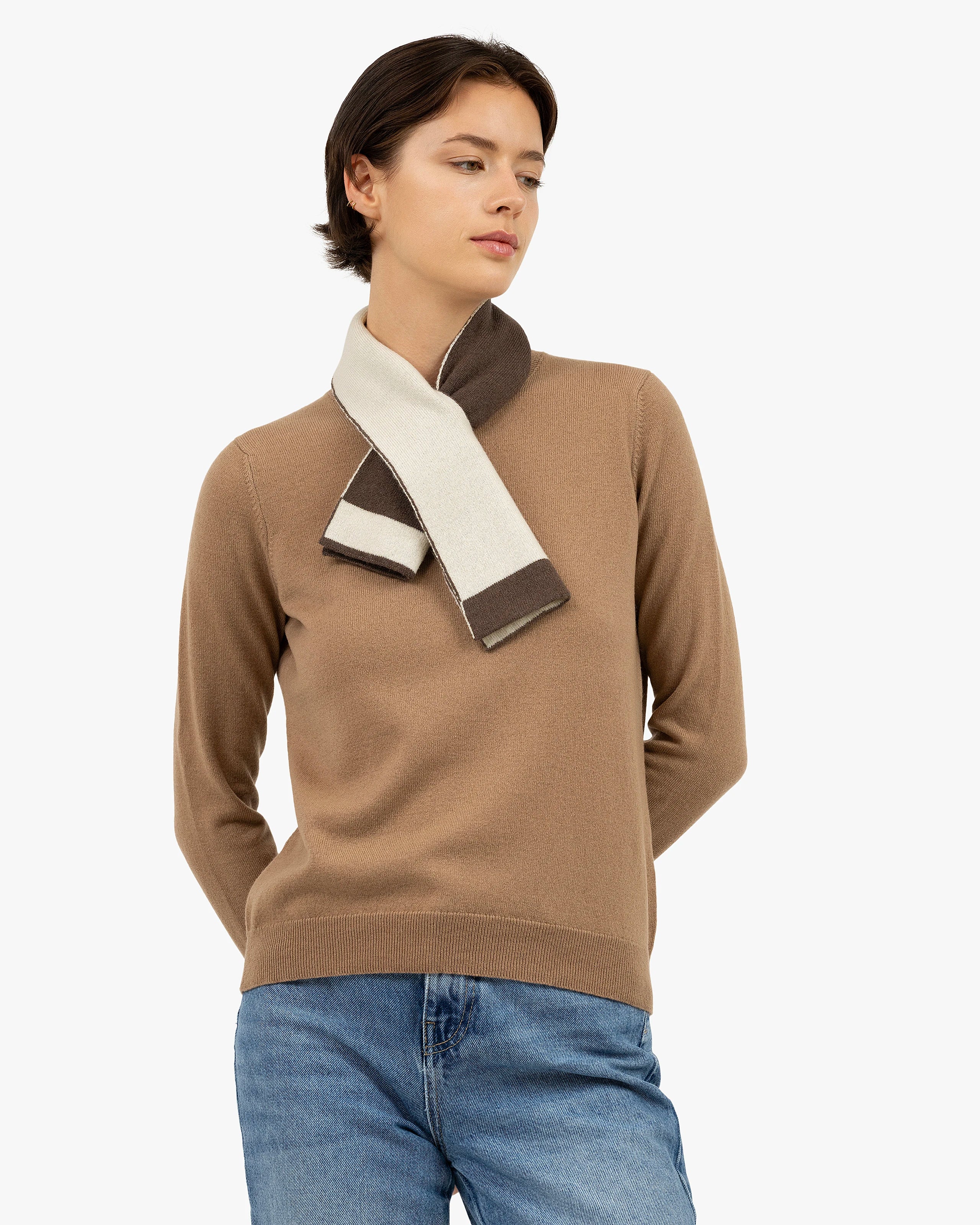 Two-Tone Neck Scarf - Brown Cashmere