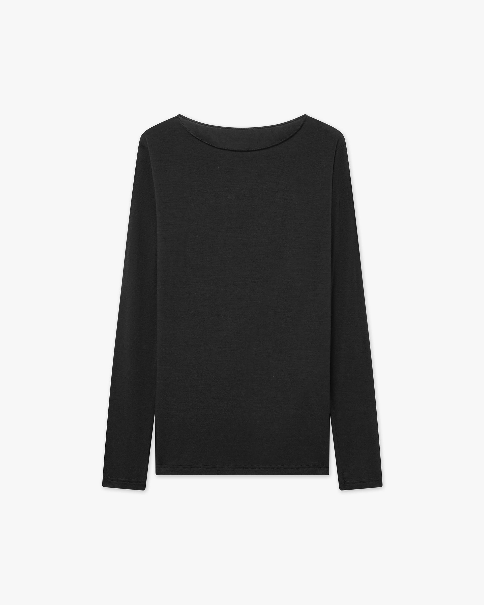 Ultralight Cashmere Boat Neck Top - Black | MaisonCashmere