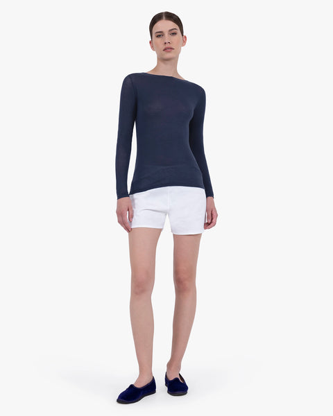 Ultralight Boat Neck Top - Blue Modal / Cashmere