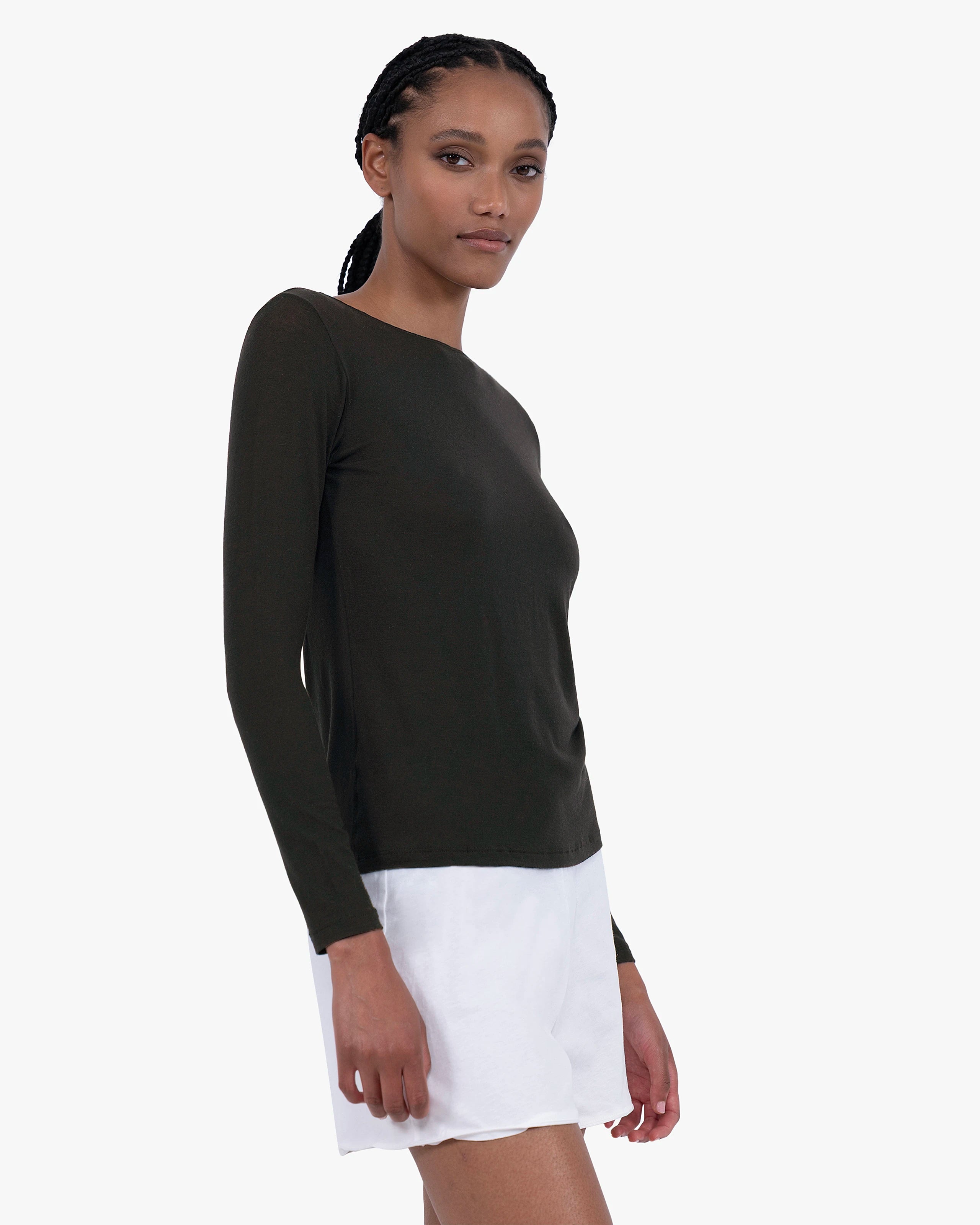 Ultralight Boat Neck Top - Black Modal / Cashmere