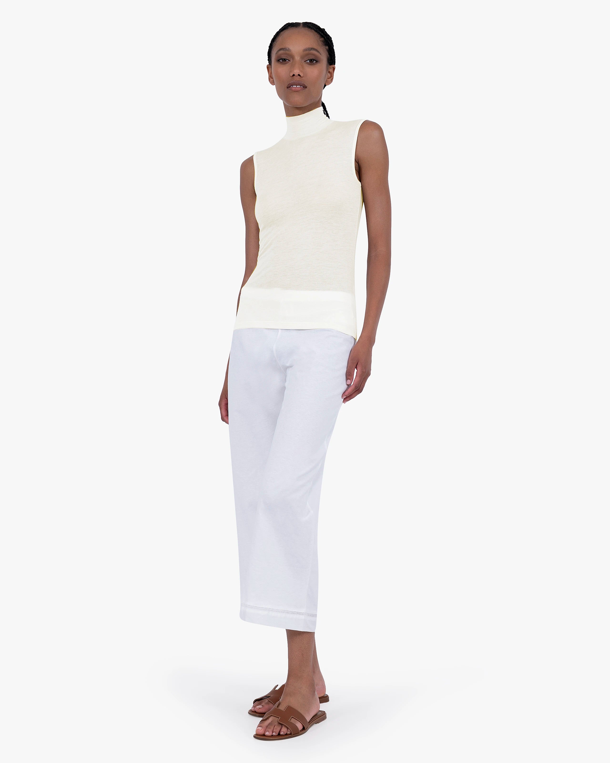Ultralight Mock Neck Tank Top - White Modal / Cashmere