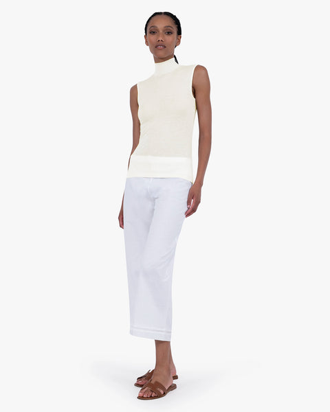 Ultralight Mock Neck Tank Top - White Modal / Cashmere