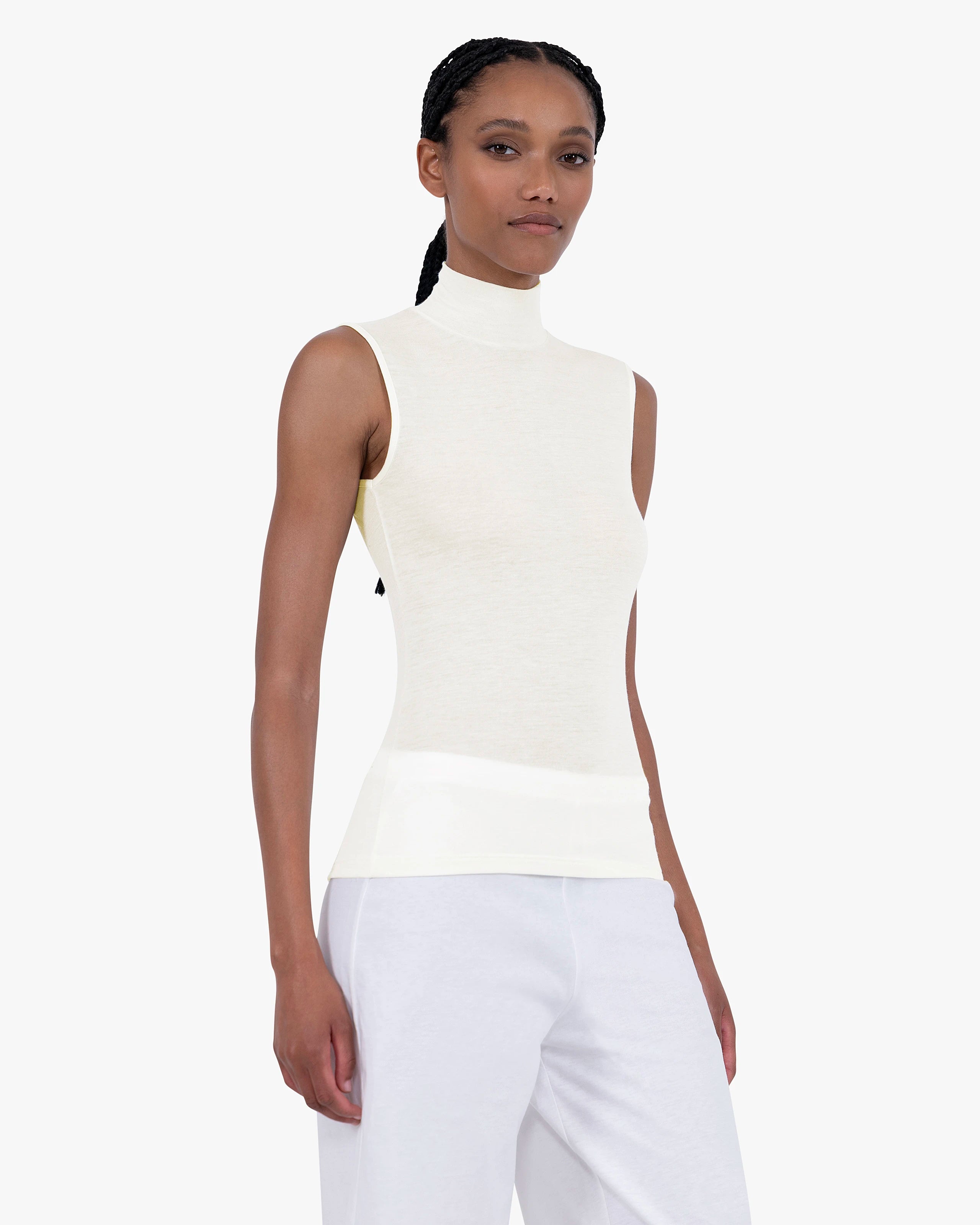 Ultralight Mock Neck Tank Top - White Modal / Cashmere