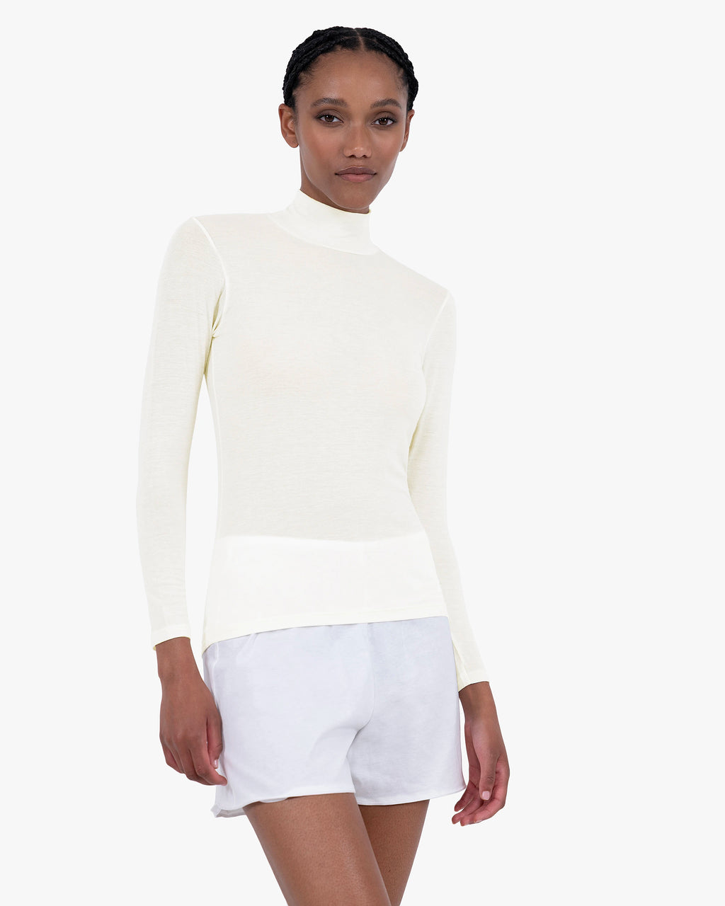 Ultralight Mock Neck Top - White Modal / Cashmere