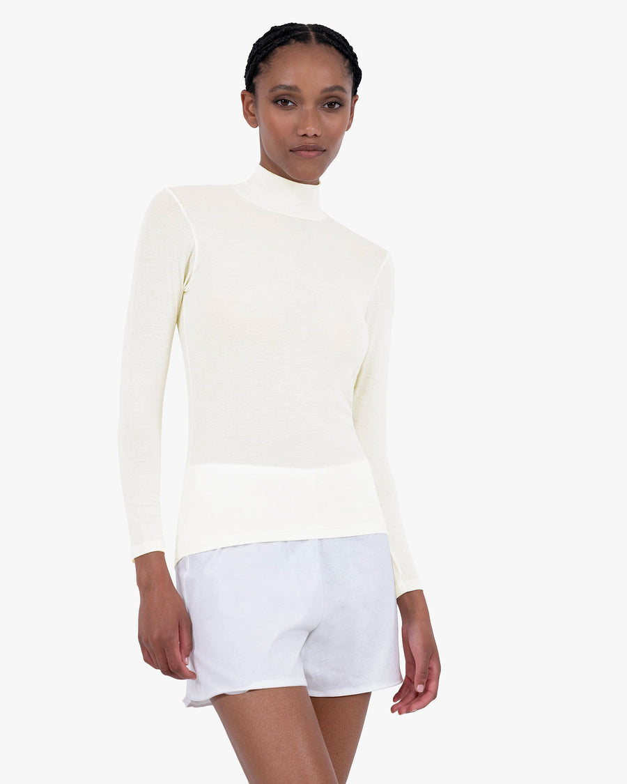 Ultralight Mock Neck Top - White Modal / Cashmere