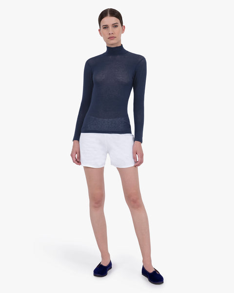 Ultralight Mock Neck Top - Blue Modal / Cashmere
