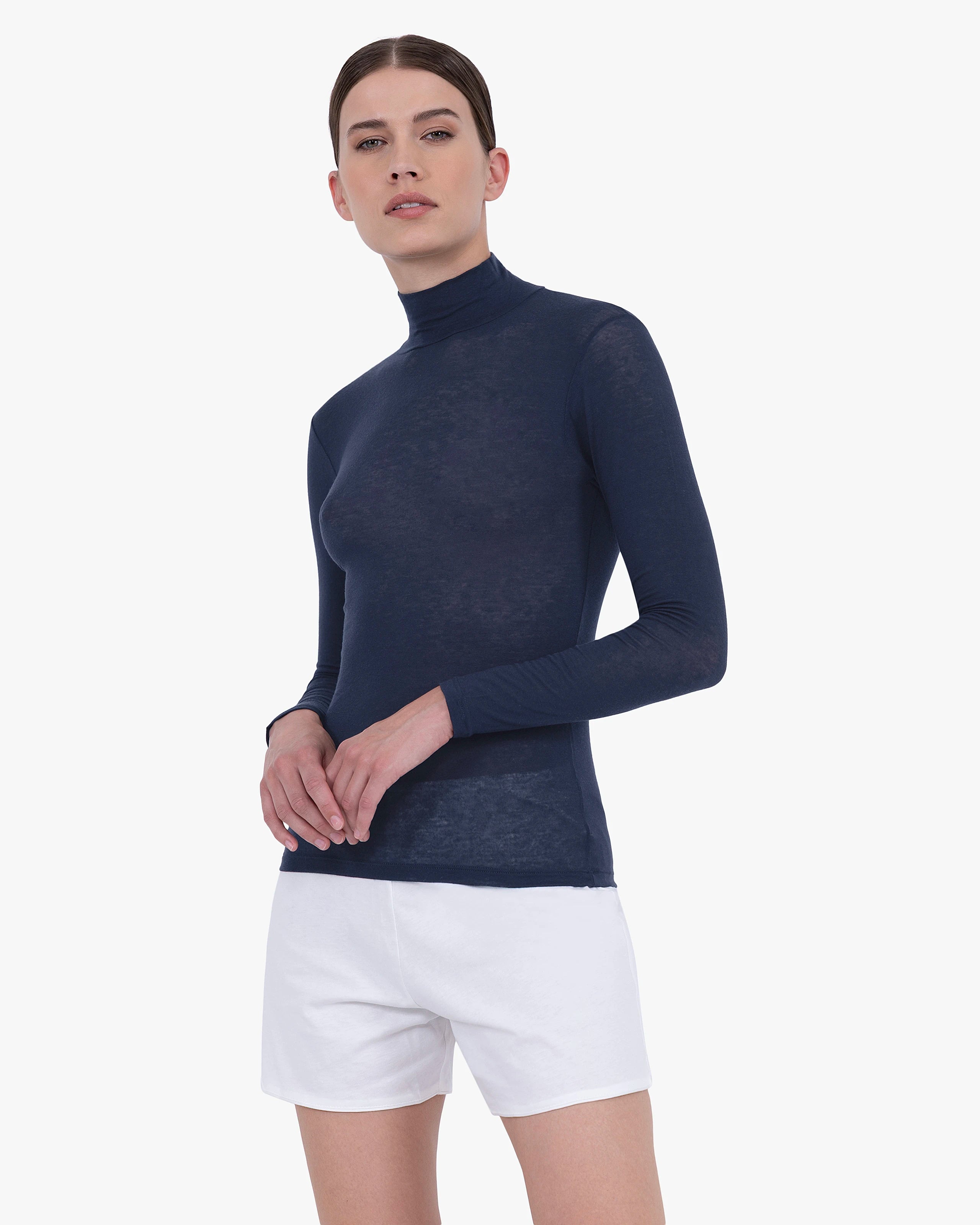 Ultralight Mock Neck Top - Blue Modal / Cashmere