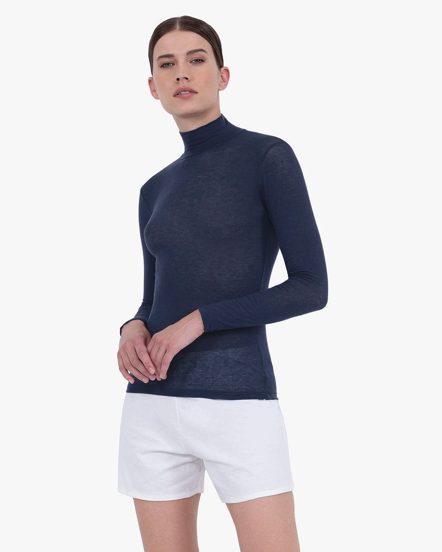Ultralight Mock Neck Top - Blue Modal / Cashmere