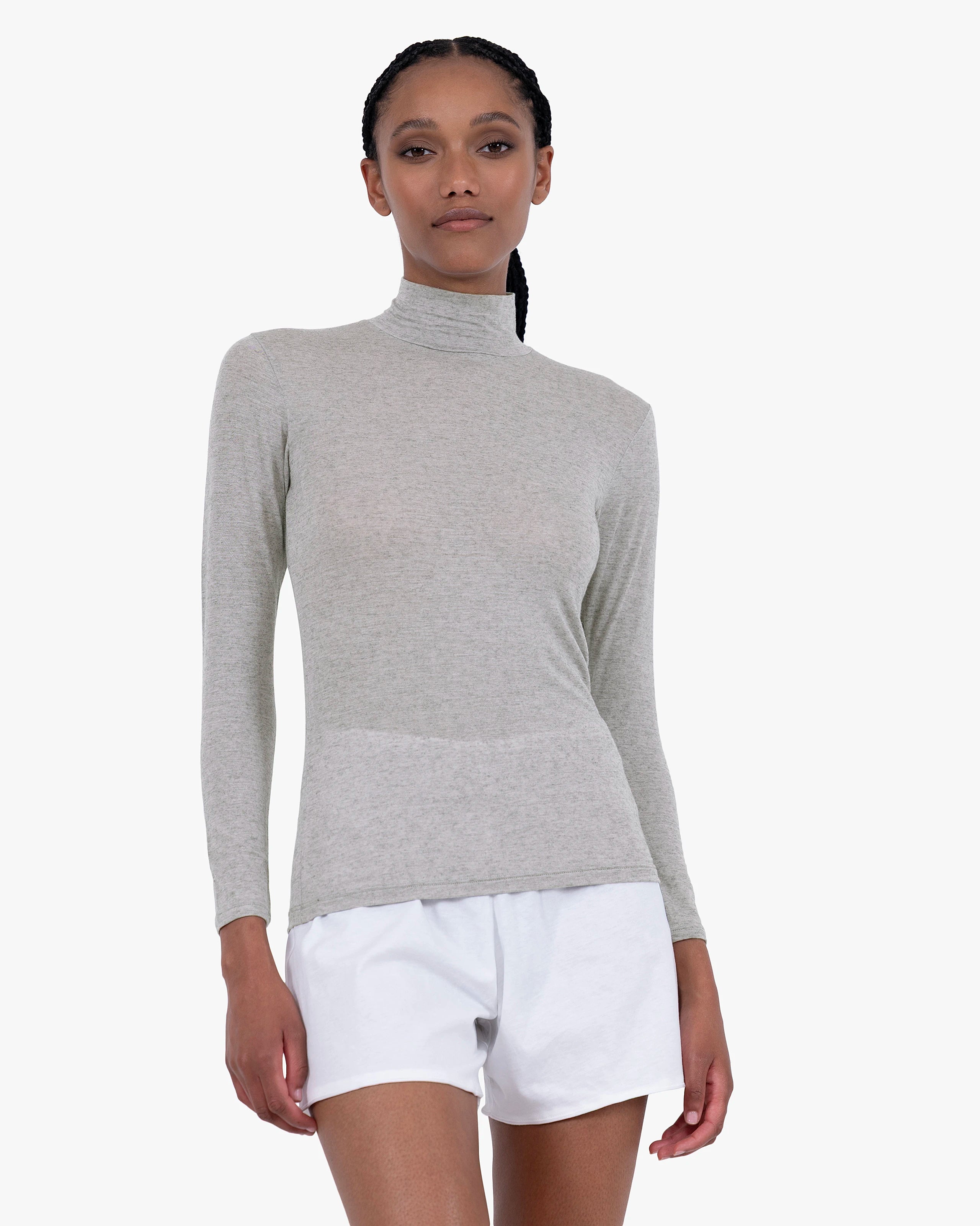 Ultralight Mock Neck Top - Grey Modal / Cashmere