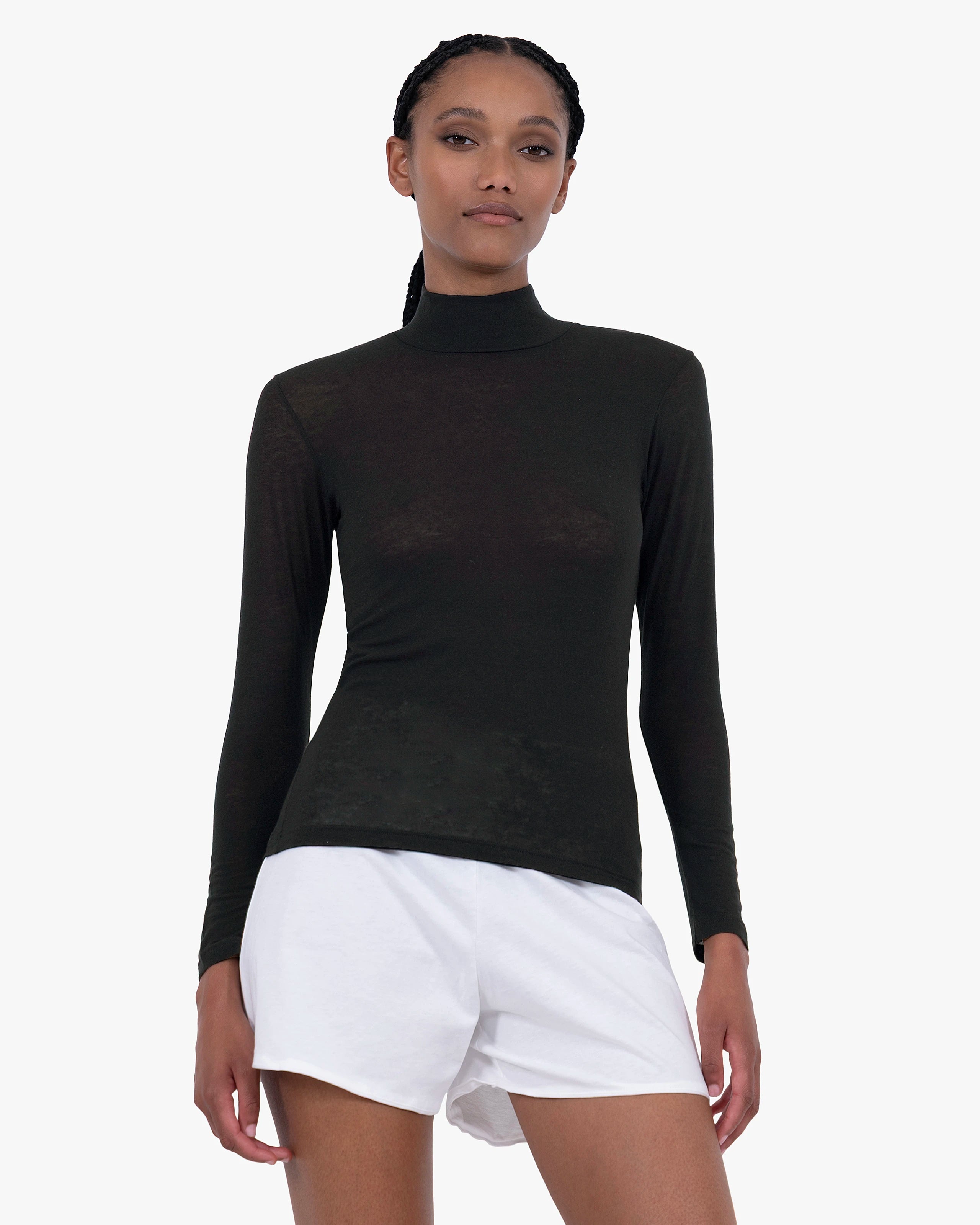 Ultralight Mock Neck Top - Black Modal / Cashmere