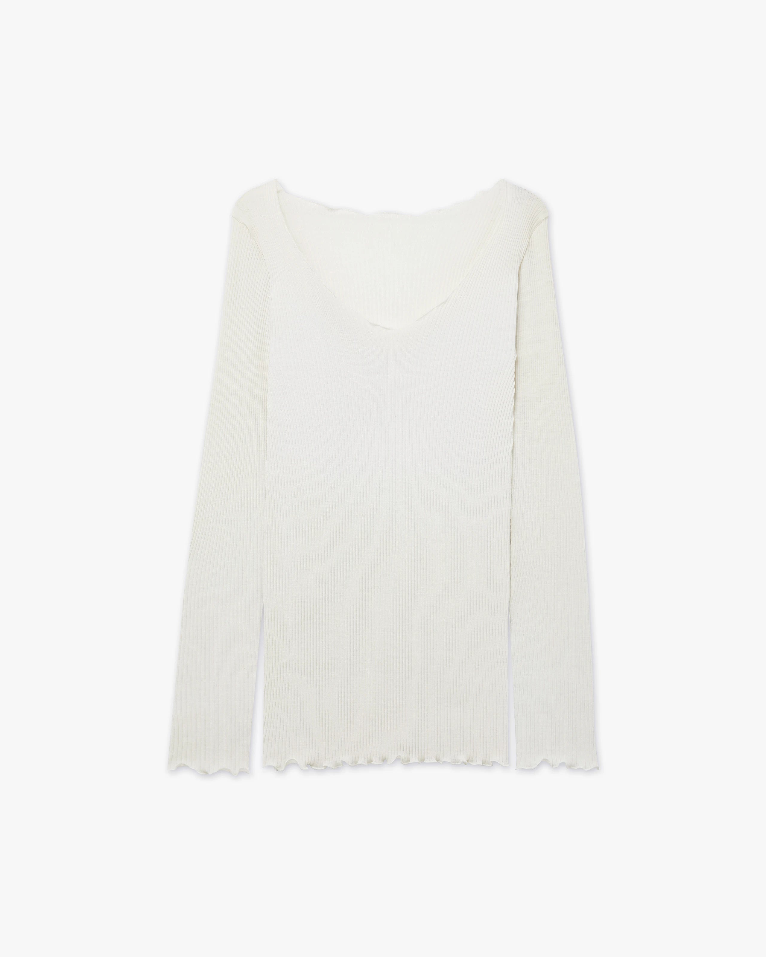 Pleated V-Neck - White Merino / Seta
