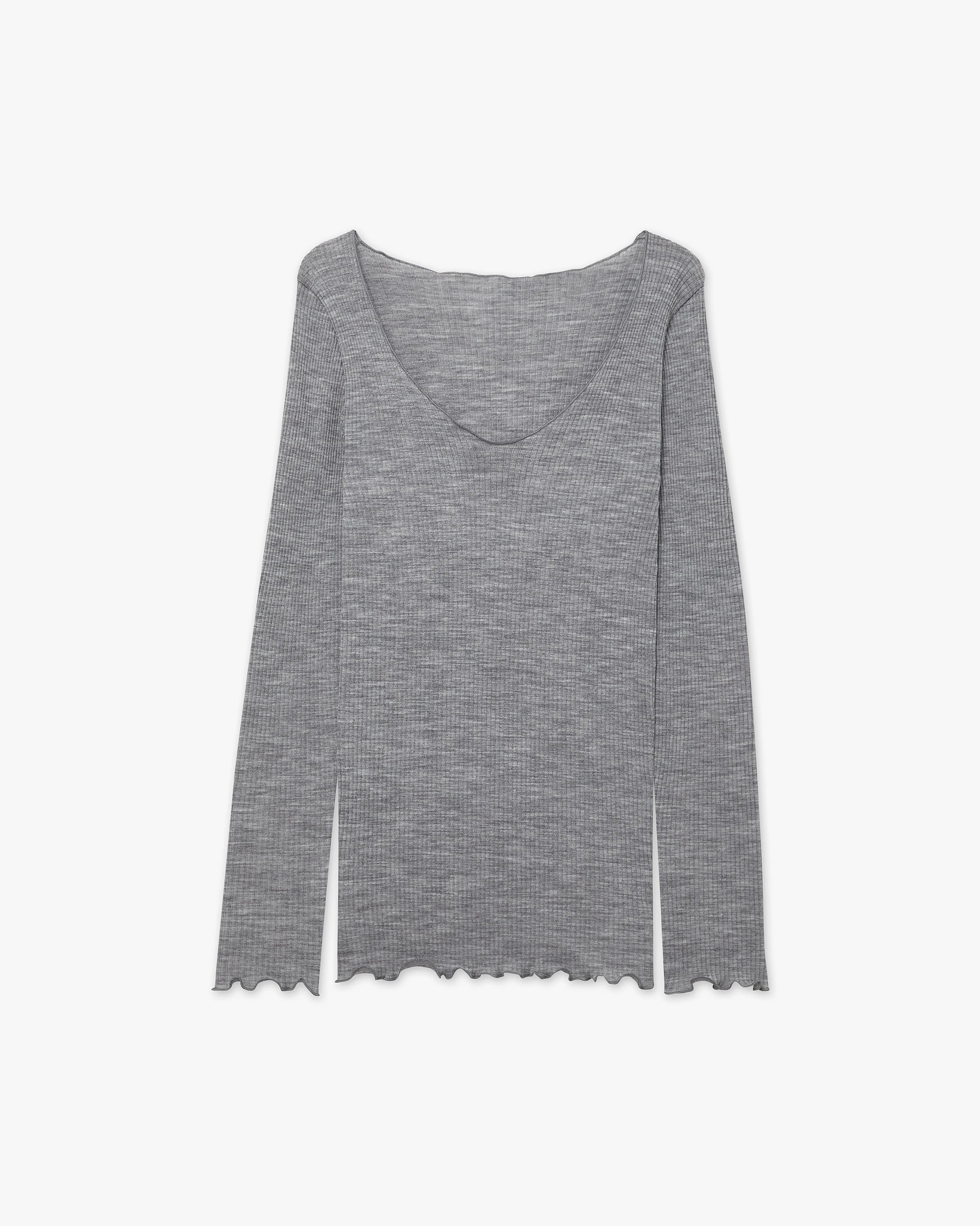 Pleated V-Neck - Grey Merino / Seta
