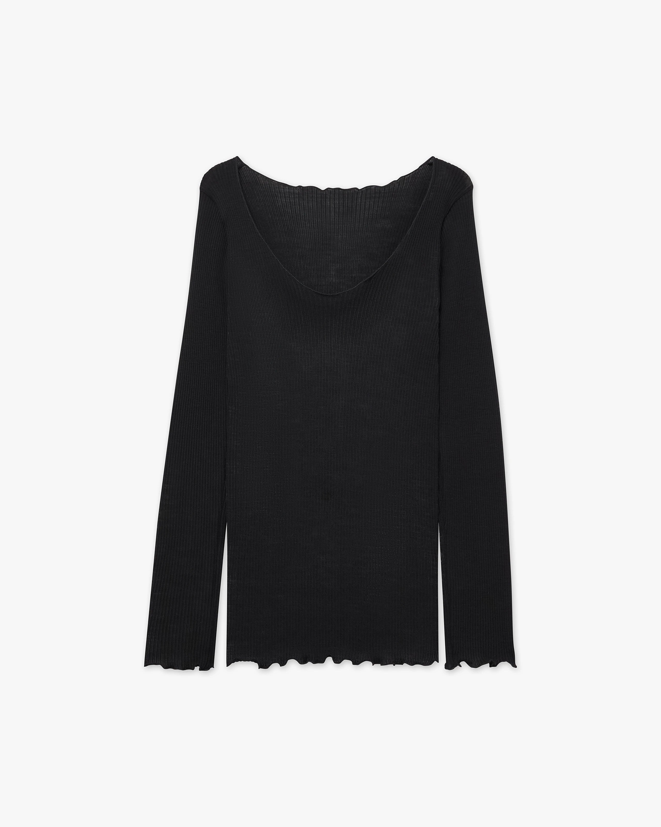 Pleated V-Neck - Black Merino / Seta