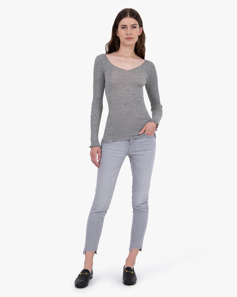 Pleated V-Neck - Grey Merino / Seta