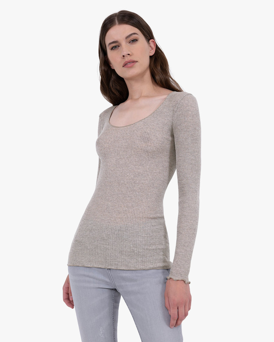 Pleated V-Neck - Walnut Merino / Seta