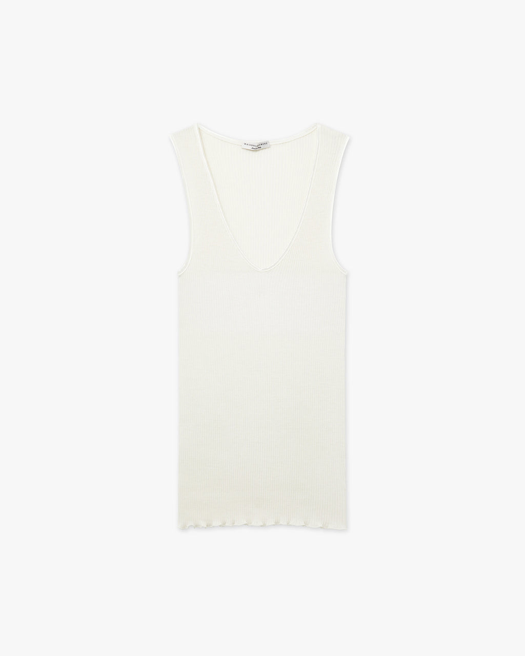 V-Neck Pleated Tank Top - White Merino / Seta