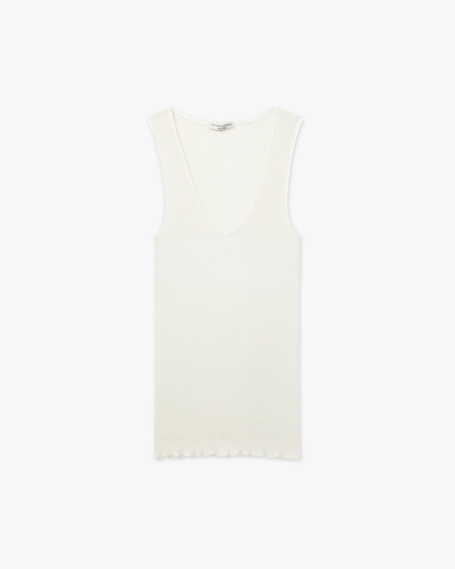 V-Neck Pleated Tank Top - White Merino / Seta