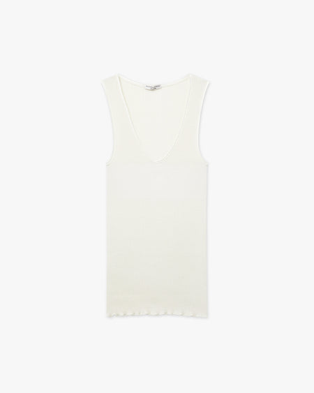 V-Neck Pleated Tank Top - White Merino / Seta