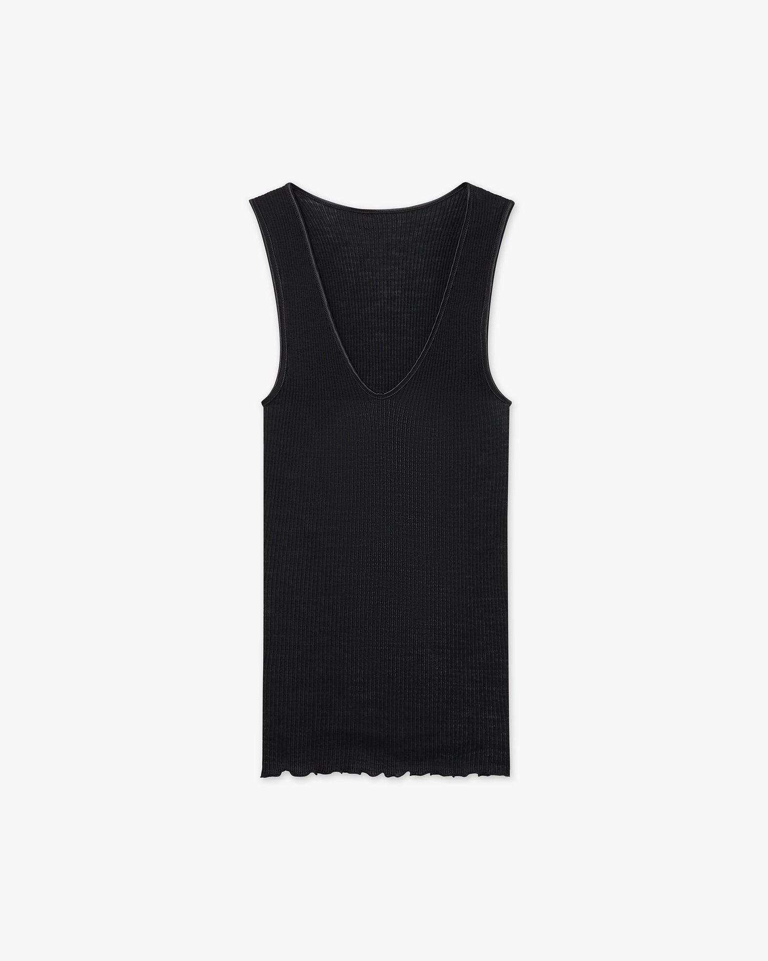 V-Neck Wool-Silk Pleated Tank Top Black MaisonCashmere