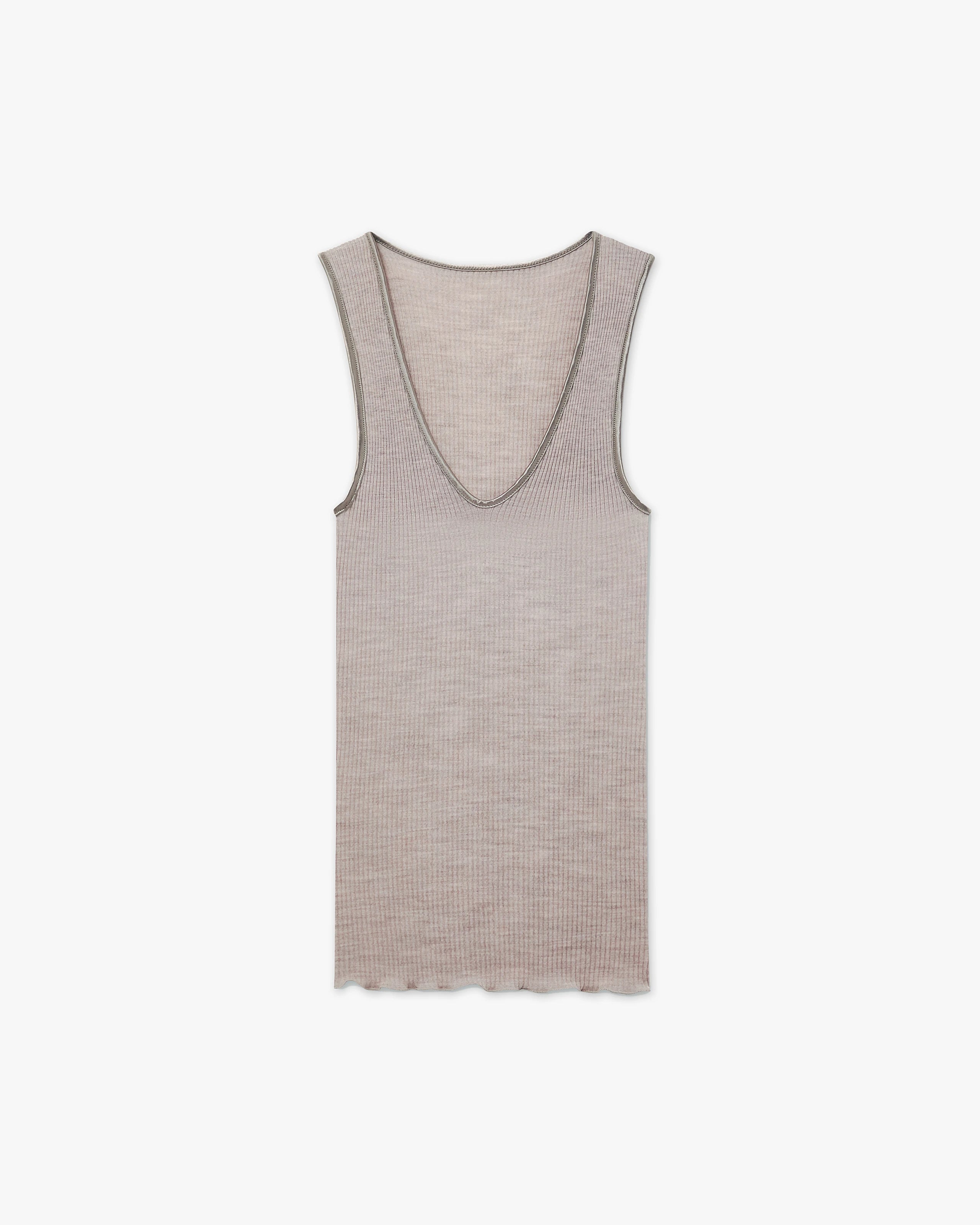 V-Neck Pleated Tank Top - Walnut Merino / Seta